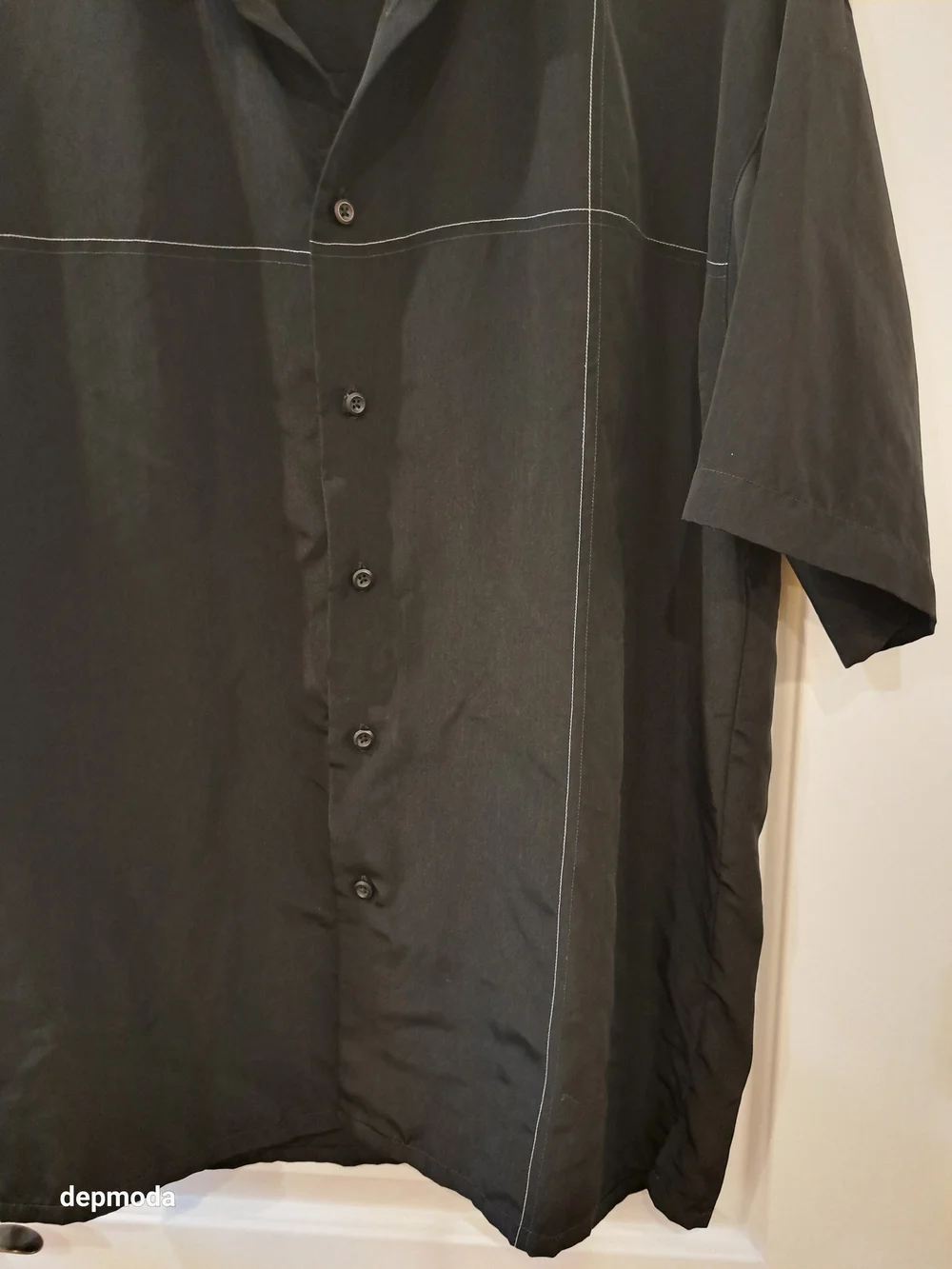 Amplify Black Short-Sleeve Casual Button-Down Shirt with Contrast Stitch Size L